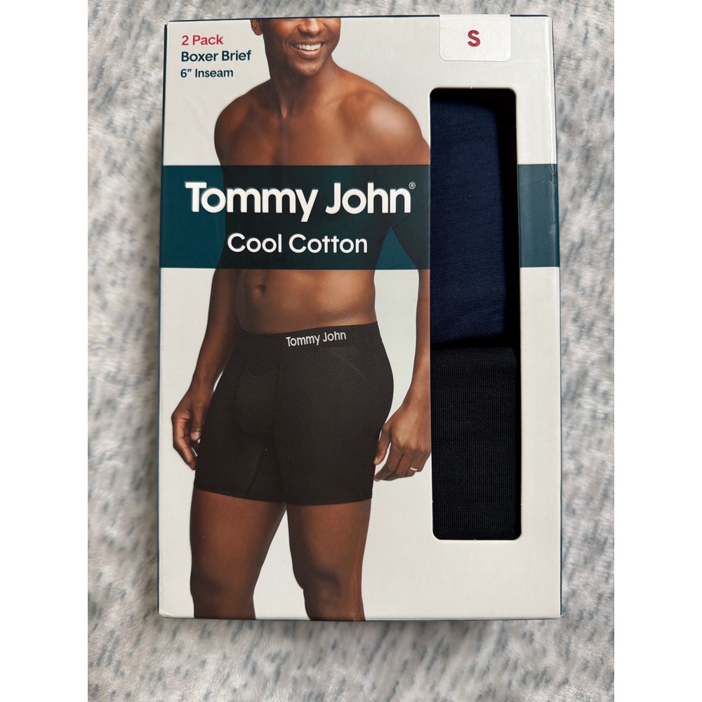 Tommy John Cool Cotton Boxer Brief 6" Inseam 2 Pack Mens Small Navy Black NIB
